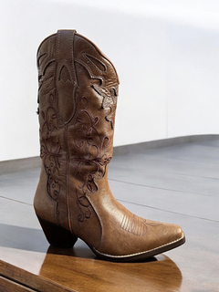 Bota Feminina Bico Fino Cano Longo Western 100% Couro 7890 - comprar online