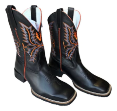 Bota Texana Masculina Preta Em Couro Legítimo 1220 - comprar online