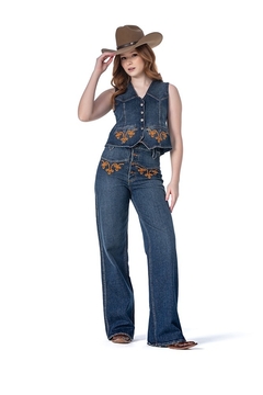 Calça Feminina Zenz Western Wide Leg Com Bordados Origens - comprar online