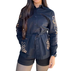 Jaqueta Parka Jeans Lançamento Preta Country Bordada - comprar online