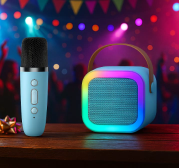 PARLANTE MINI +1 MICROFONOS CELESTE - comprar online