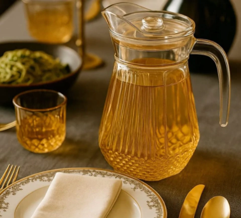 JARRA DE VIDRIO + VASOS ACANALADOS - comprar online