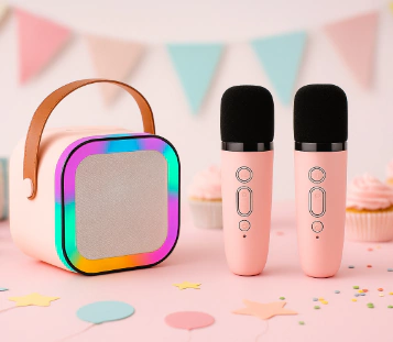 PARLANTE MINI + 2 MICROFONOS - ROSA - comprar online