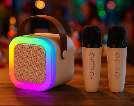 PARLANTE MINI + 2 MICROFONOS - BEIGE - comprar online