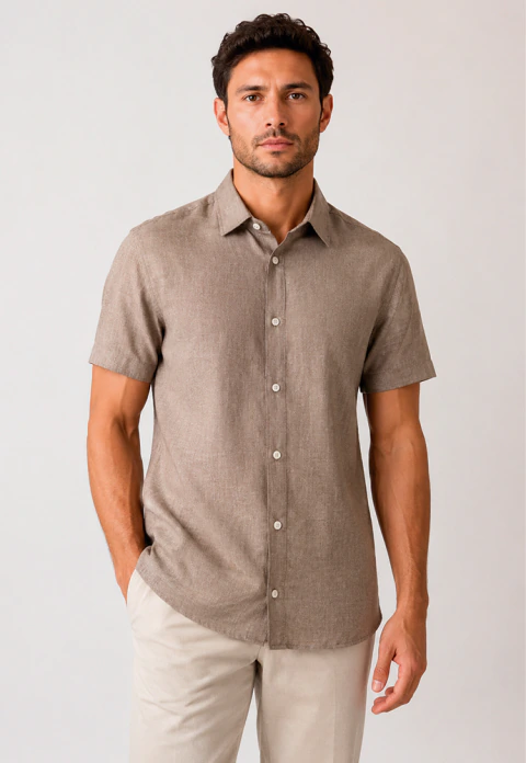 Camisa linho look masculina manga curta