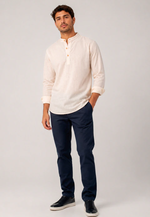 Camisa masculina manga longa bata linho havana - comprar online