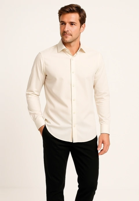 Camisa masculina manga longa slim fit iron free
