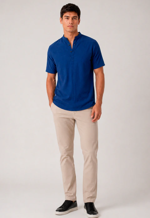 Camisa masculina manga curta bata gola padre toscana