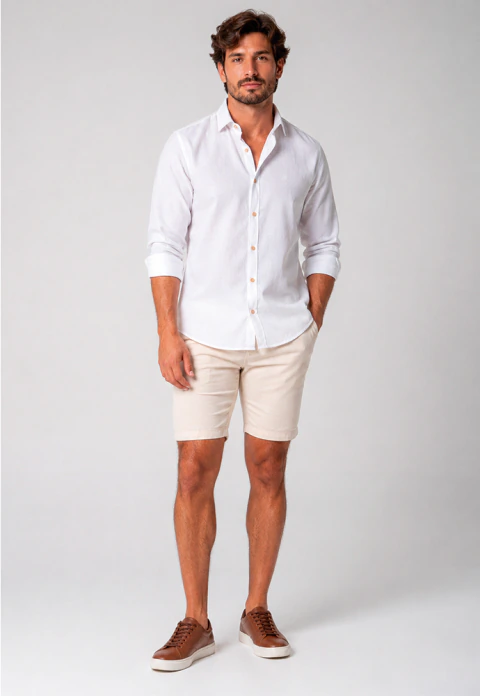 Camisa linho casual masculina manga longa comfort capri - Zux