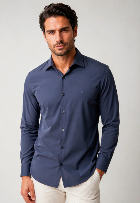 Camisa masculina manga longa slim fit iron free - Zux