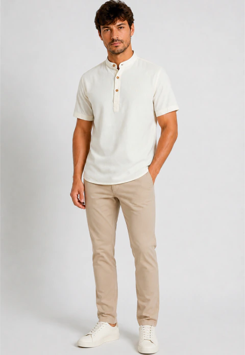 Camisa masculina manga curta bata linho deluxe