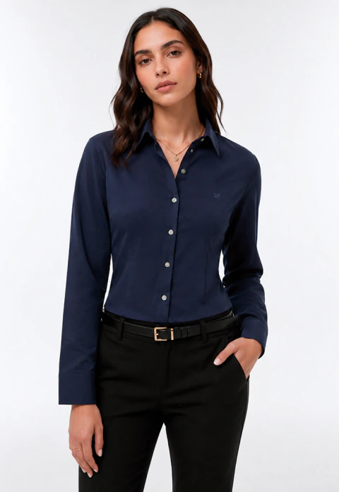 Camisa social feminina manga longa work easy to pass basic