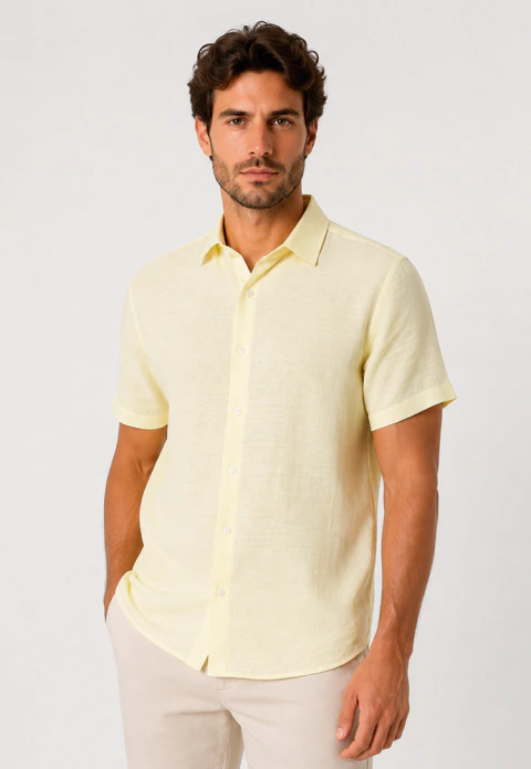 Camisa linho look masculina manga curta