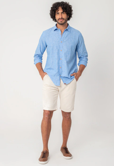 Camisa linho casual masculina manga longa comfort capri - Zux
