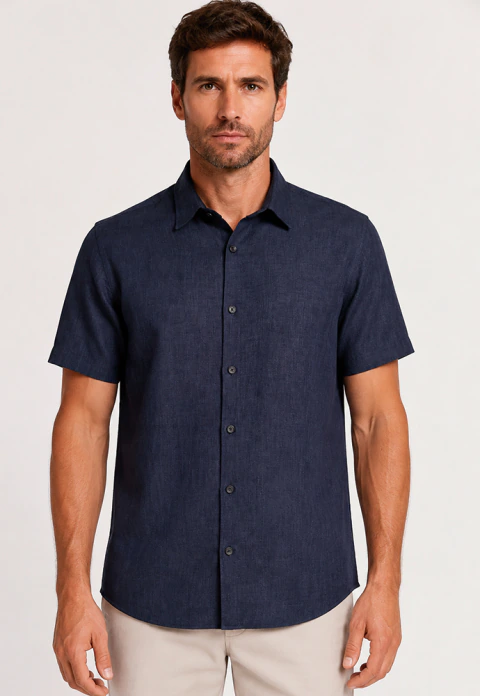 Camisa linho look masculina manga curta