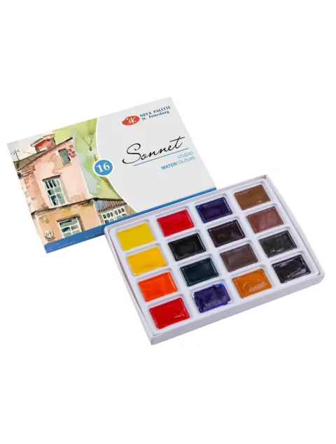 Kit de Aquarelas em Pastilha Nevskaya Palitra Sonnet - 16 cores 1138