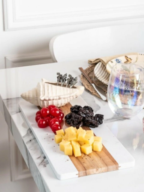 TABLA RECTANGULAR MADERA Y MÁRMOL - blanco - comprar online