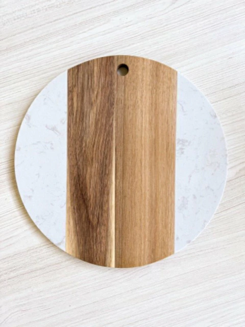 TABLA REDONDA MADERA Y MÁRMOL - blanca - comprar online