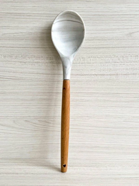 CUCHARA SILICONA SIMIL MÁRMOL CABO MADERA - comprar online