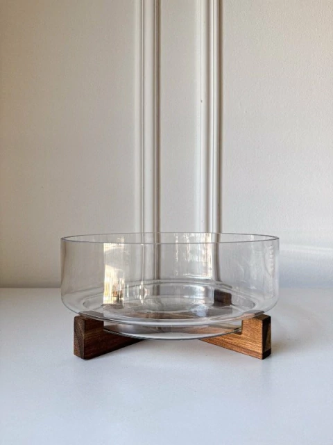 ENSALADERA DE VIDRIO CON BASE MADERA - grande - comprar online