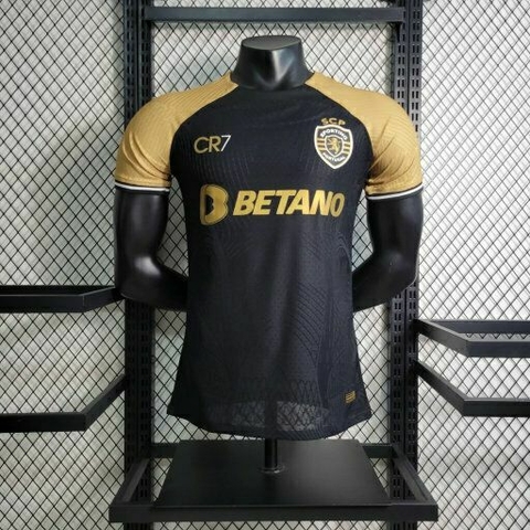Camisa Sporting CP x CR7 Third 23/24 Player Version Masculina - Preto e Dourado