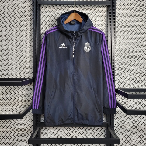 Jaqueta Corta Vento Real Madrid - Adidas 22/23 - Preto e Roxo