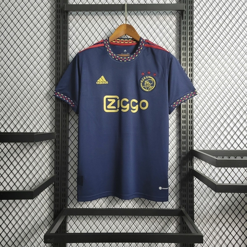 Camisa-Ajax-Away-II-22-23-Torcedor-Adidas-Azul-Vestuário-Futebol-Time-Estilo-Confortável-Durável-Marca-Design-Tecnologia-Escudo-Respirabilidade-Tamanho-Detalhes