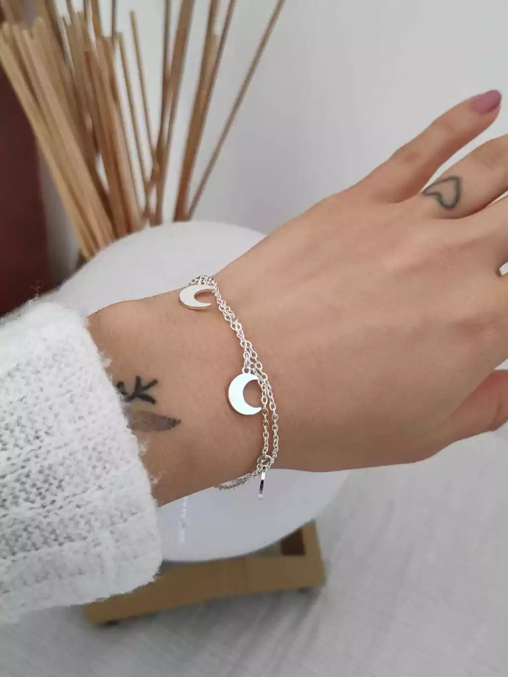 PULSERA MOON DOBLE- ACERO BCO
