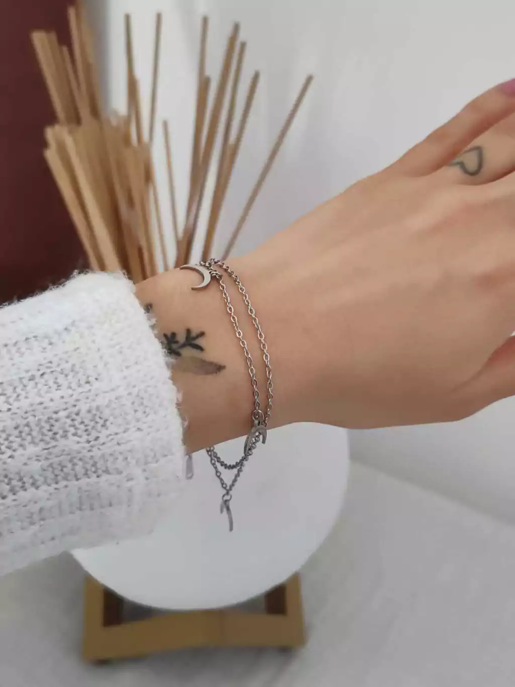 PULSERA MOON DOBLE- ACERO PLATEADO