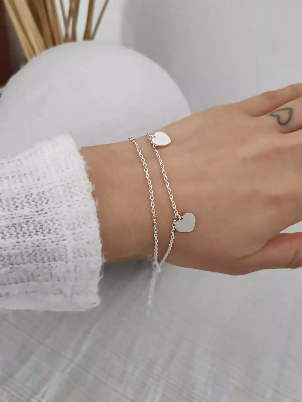 PULSERA CORAZON DOBLE- ACERO BCO