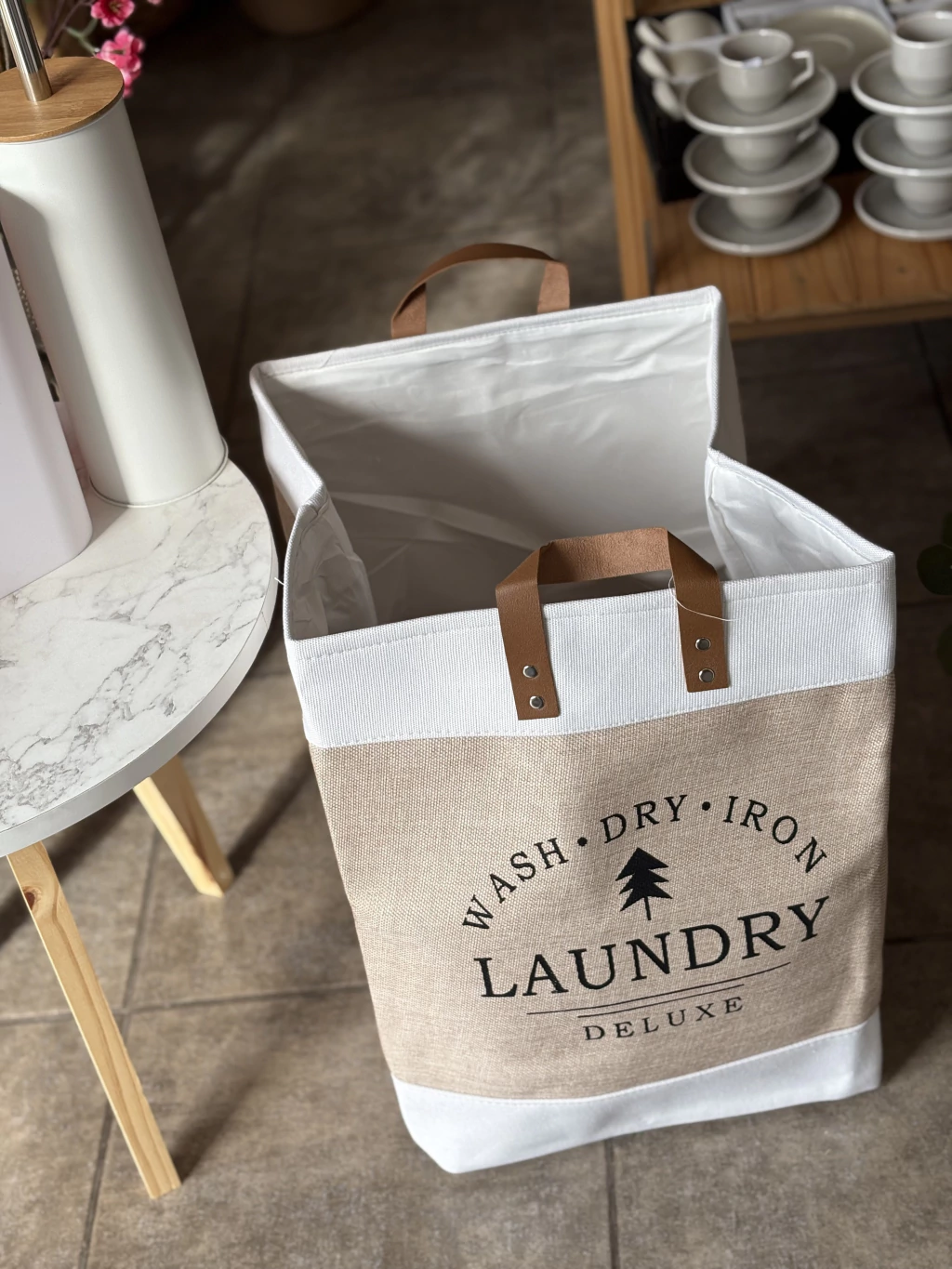 Cesto laundry beige y crudo