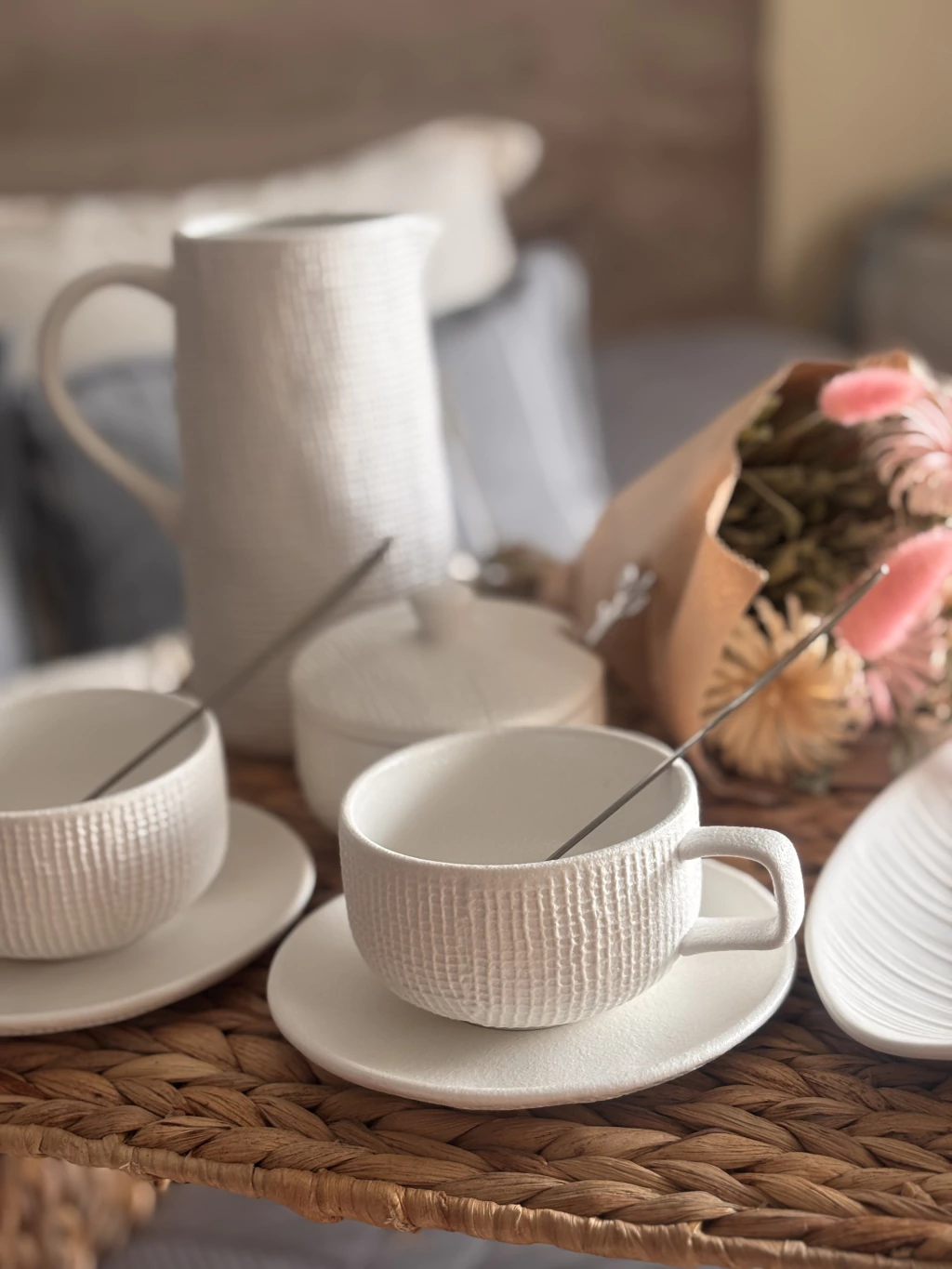 Taza y plato Dinant | blanco y gris |