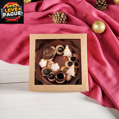 10 Caixas 14,5x14,5x5cm - Kraft - Tampa visor transparente - Guirlanda 10cm