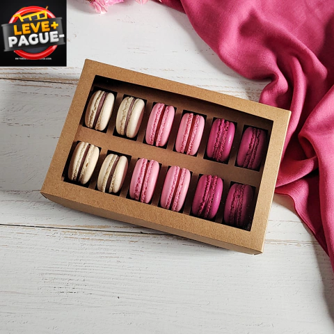 10 Caixas Caixas para 12 Macarons - Kraft - Visor Transparente