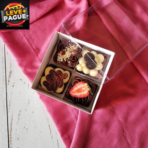 10 Caixas para 4 para Brownies - Branca - Tampa Transparente