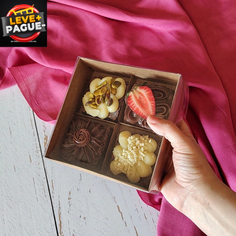 10 Caixas para 4 Brownies - Kraft - Tampa Transparente