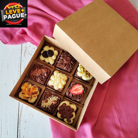 10 Caixas para 9 Brownies - Kraft - Tampa de Papel