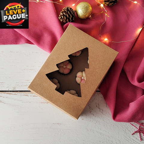 10 Caixas com berço para 06 brigadeiros - kraft - Visor pinheiro