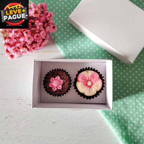 10 Caixas com Berço 2 brigadeiros - altura 5,5 cm - Tampa Papel - Branca