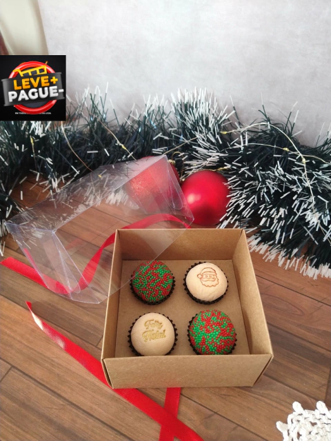 10 Caixas com berço para 4 brigadeiros Kraft - Tampa Transparente - 20 a 27g