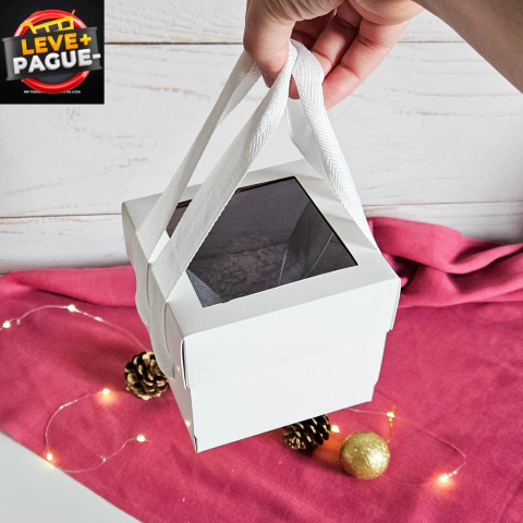 10 Caixas para 1 Mini Panetone com alça - Branca- Tampa Visor