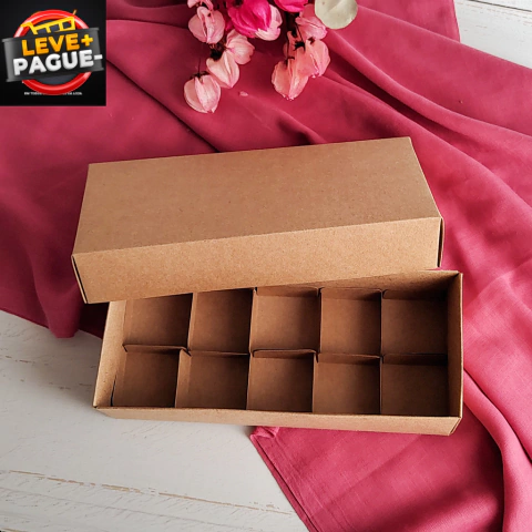 10 Caixas para 10 caixetas 4,5x4,5cm - Kraft - Altura 5,5cm - Tampa Papel