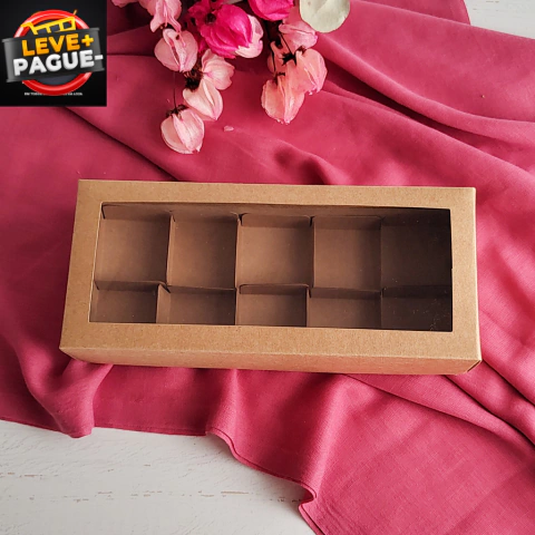 10 Caixas para 10 caixetas 4,5x4,5cm - kraft- Altura 5,5cm - Visor transparente