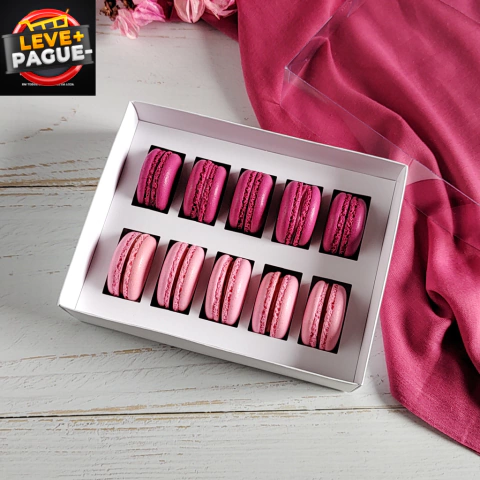 10 Caixas para 10 Macarons - Branca - Altura 5cm - Tampa Transparente