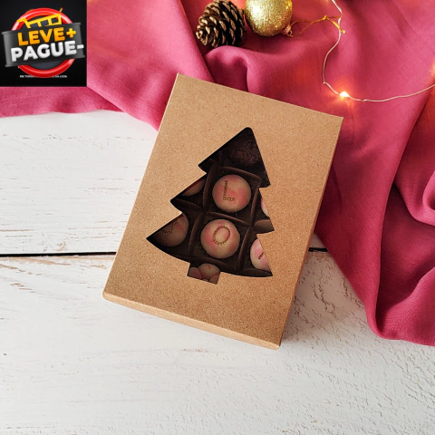 10 Caixas para Caixetas 3.5x3.5cm 12 doces - altura 5cm - Tampa Visor Pinheiro - Kraft