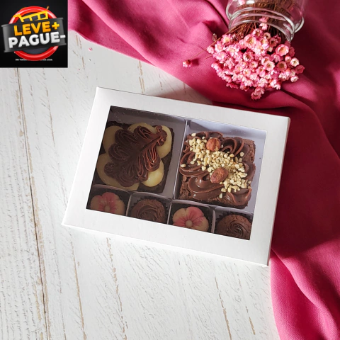 10 Caixas para 2 brownies + 4 Doces - Branca - Altura 5cm - Visor transparente