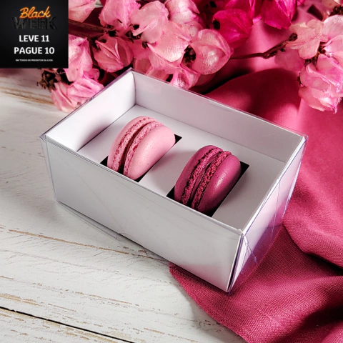 10 Caixas para 2 Macarons - Branca - altura 5cm - Tampa transparente