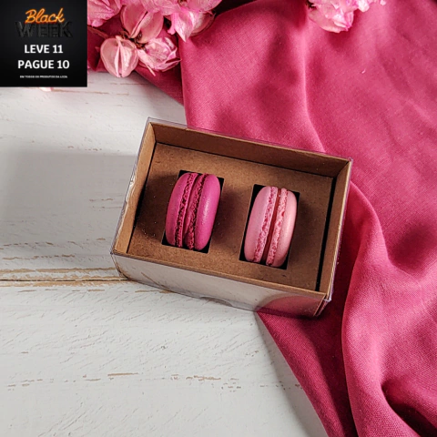 10 Caixas para 2 Macarons - Kraft - altura 5cm - Tampa transparente
