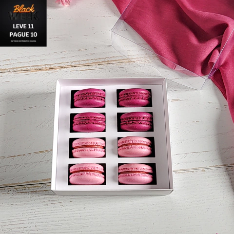 10 Caixas para 8 Macarons - Branca - Tampa Transparente