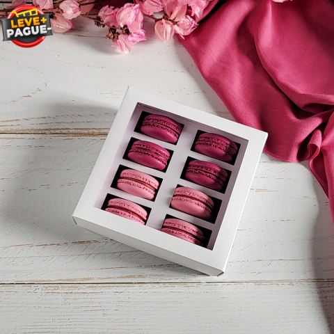 10 Caixas para 8 Macarons - Branca - Visor Transparente